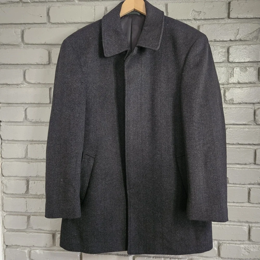 Ralph Lauren‎ Mens Over Coat 46L Herringbone Wool Blend Grey